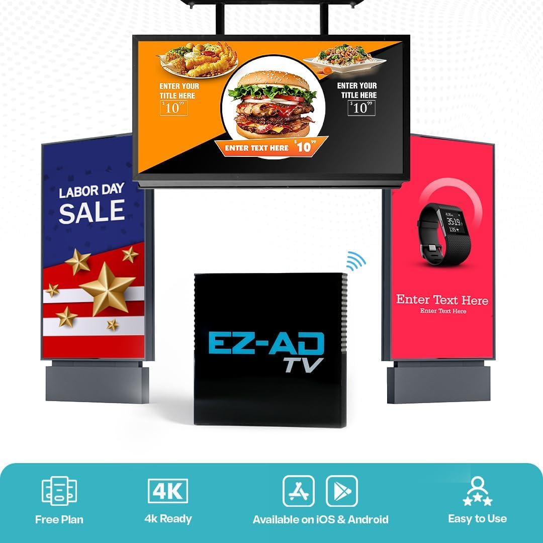 Ez Ad Tv Digital Signage 4K Player Kit | Digital Signage Media Player, Auto Post Content, Cloud Controlled | Independent Operati